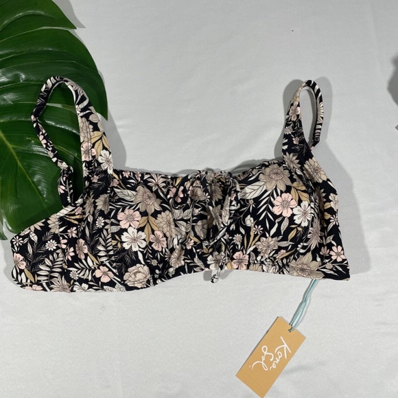 NWT Kona Sol‎ [ Large ] Cinch-Front Bikini Top in Black Floral - Picture 5 of 11